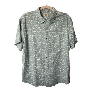 Marine Layer Stretch Selvage Short Sleeve Green Palm Print Men's Button Up Shirt